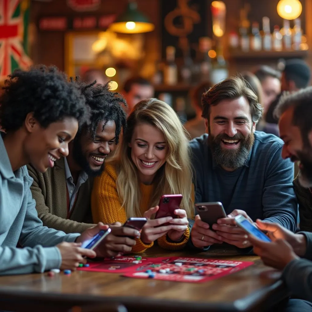 Friends enjoying social casino games